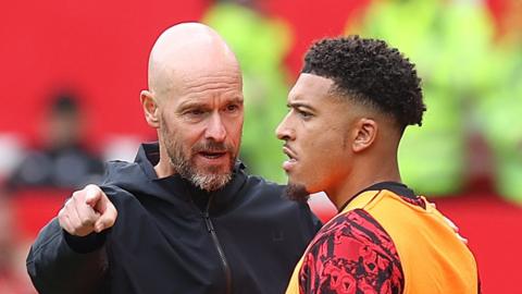 Manchester United manager manager Erik ten Hag and winger Jadon Sancho