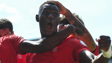 Moussa Niakhate celebrates a goal for Nottingham Forest