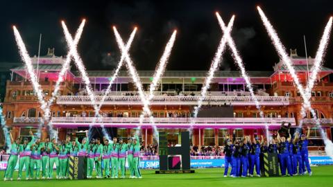 Oval Invincbles men and London Spirit women celebrate winning The Hundred at Lord's in 2024