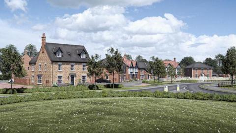 A CGI image showing the proposed Roman Fields development in Harpole.