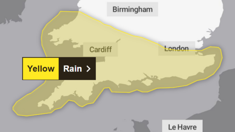 Image shows yellow weather warning area