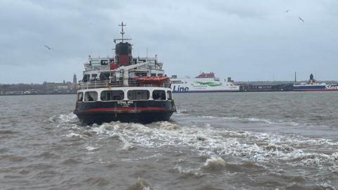 A back view of the Royal Iris ferry on the River Mersey