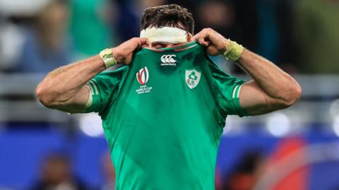 Hugo Keenan dejected after Ireland were knocked out of the Rugby World Cup