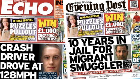 South Wales Echo and South Wales Evening Post front pages