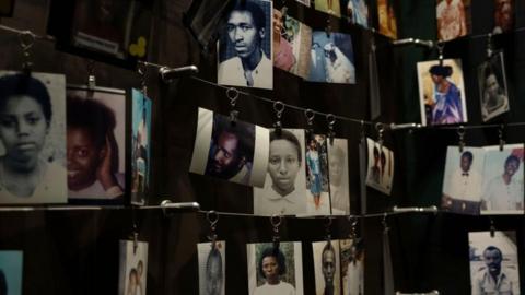 Images of victims of the 1994 Rwandan genocide displayed at the Kigali Genocide Memorial centre
