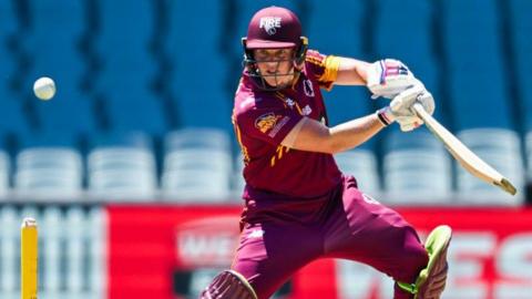 Quensland Fire player Grace Harris square cuts during a game against South Australia