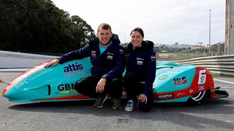 Todd Ellis and Emmanuelle Clement with their sidecar outfit