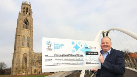 Lottery cheque at Boston Stump, Lincolnshire