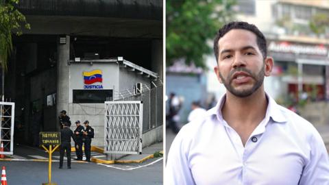 Venezuelan prison to the left and BBC reporter to the right.