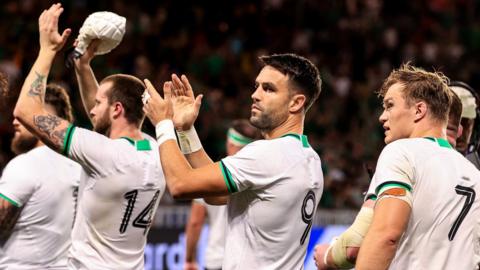 Conor Murray applauds the Irish fans after beating Tonga