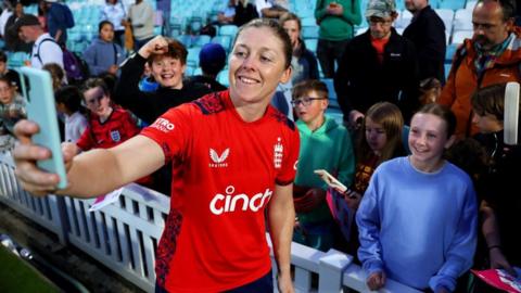 England captain Heather Knight with a fan