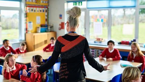 Teacher and classroom of pupils