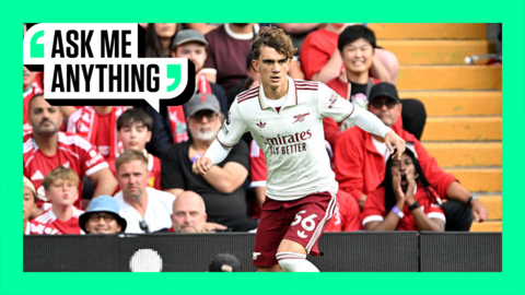 Arsenal's Max Dowman in action with an Ask Me Anything border around him