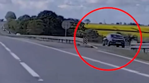 A car drives the wrong way down the A19 - there isn't much traffic and in the image above a red ring has been overlaid to highlight the vehicle