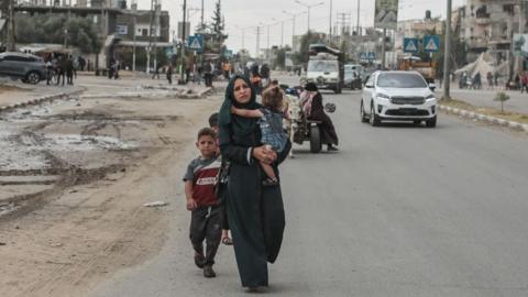 Palestinians migrate towards Khan Yunis with few belonging, they could take with themselves, due to ongoing and intensified Israeli urges in Rafah, Gaza on May 06, 2024