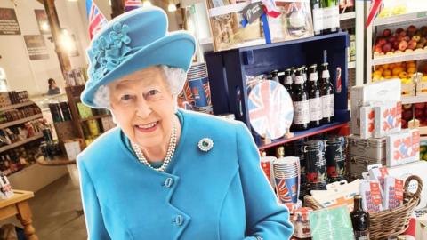 The cardboard cut-out of Queen Elizabeth II at Suffolk Food Hall