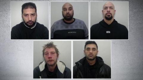 Mohammed Ghani, 38, Insar Hussain, 38, Jahn Shahid Ghani, 50, Martin Rhodes, 39, and Ali Razza Hussain Kazmi, 35, sexually exploited two teenage girls in Rochdale between 2002 and 2006.