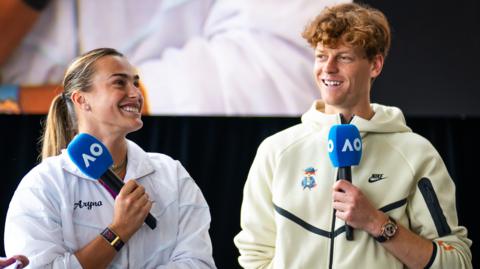 Aryna Sabalenka and Jannik Sinner, the women's world number one and men's number two, speak to media during the Australian Open in 2025