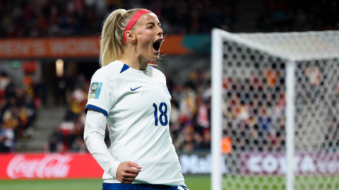 Chloe Kelly celebrates scoring for England 