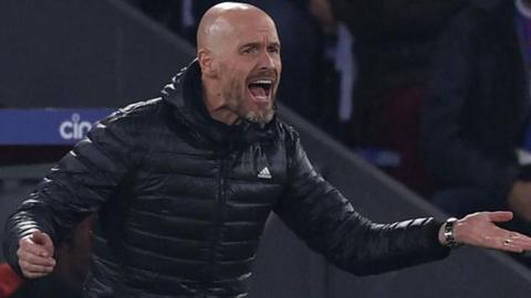 Manchester United manager Erik ten Hag gestures during last season's 4-0 defeat at Crystal Palace