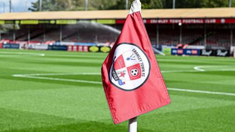 A corner flag at Crawley Town's Broadfield Stadium.