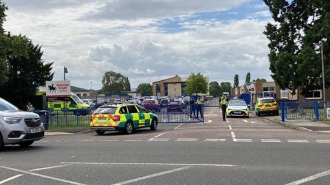 Police and ambulances at Tewkesbury School