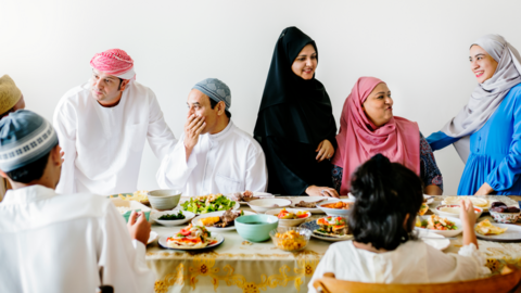 Middle Eastern Suhoor or Iftar meal - stock photo