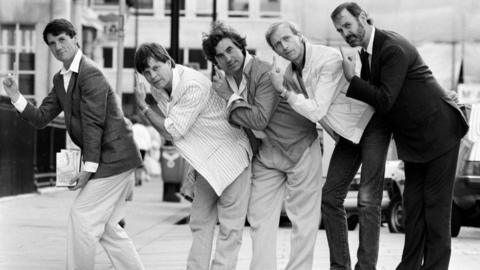 The Monty Python team (minus Eric Idle) back together again to promote the release of the Python series on video. Michael Palin, Terry Gilliam, Terry Jones, Graham Chapman and John Cleese