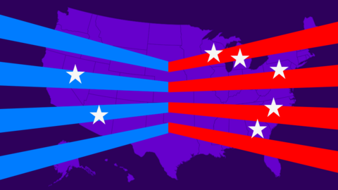 Stylised ý map of the US, with Arizona, Georgia, Michigan, Nevada, North Carolina, Pennsylvania and Wisconsin marked