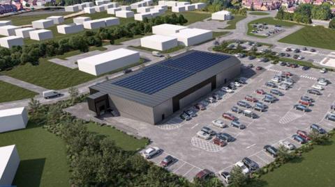 An artist impression of how the new Aldi will look from the air.