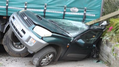 Mr Sharpe's car written off by lorry