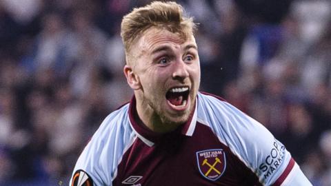 Jarrod Bowen celebrates scoring for West Ham against Lyon