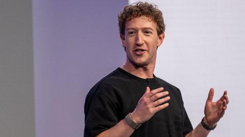 Meta chairman and chief executive Mark Zuckerberg wearing a black t-shirt
