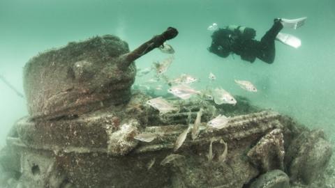 Valentine tank in Poole Bay with diver