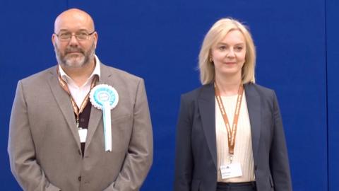 Ex-PM Liz Truss waiting to hear the result of the South West Norfolk count.