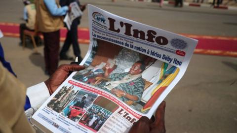 A newspaper covering the funeral of the late Chadian president Idriss Deby in N'Djamena , 23 April 2021.