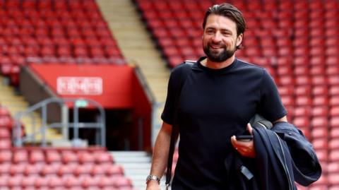 Saints boss Russell Martin arrives at St Mary's ahead of a Championship match.