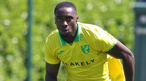 Emmanuel Adegboyega in action for Norwich City in a pre-season friendly