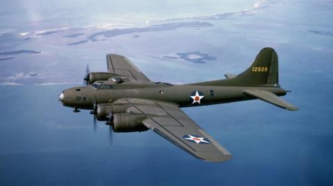 A B-17 bomber on its way to England during World War Two