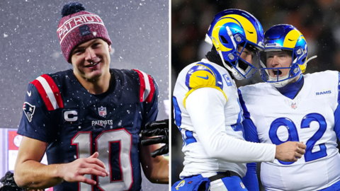 Drake Maye and Harrison Mevis smiling after earning play-off wins