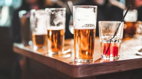 Beer glasses on a table