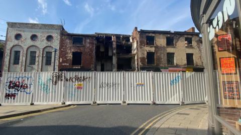 The collapsed buildings on Lower Kirkgate