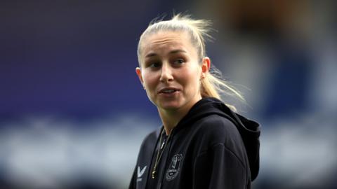 Kenzie Weir of Everton looks on prior to the Barclays Women's Super League match between Everton and London City Lionesses at Goodison Park on September 19, 2025