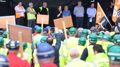 A rally in support of the shipyard workers took place in east Belfast on Tuesday