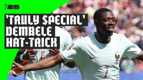 Ousmane Dembele celebrates hat-trick