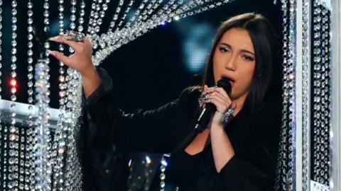 Singer Yuval Raphael performs at Eurovision in 2025