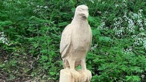 Timber-carved hawk sculpture