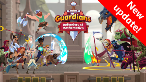 All the characters from the game with the text reading guardians, defenders of mathematica