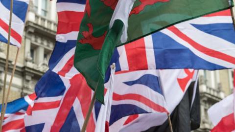 Welsh flag at far-right rally in London in 2017