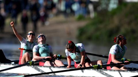 Cambridge women celebrate winning the Boat Race